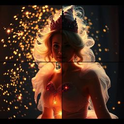 Experience a dramatically styled cinematic visualization featuring a fairy godmother in a flurry of sparkles. This compositio