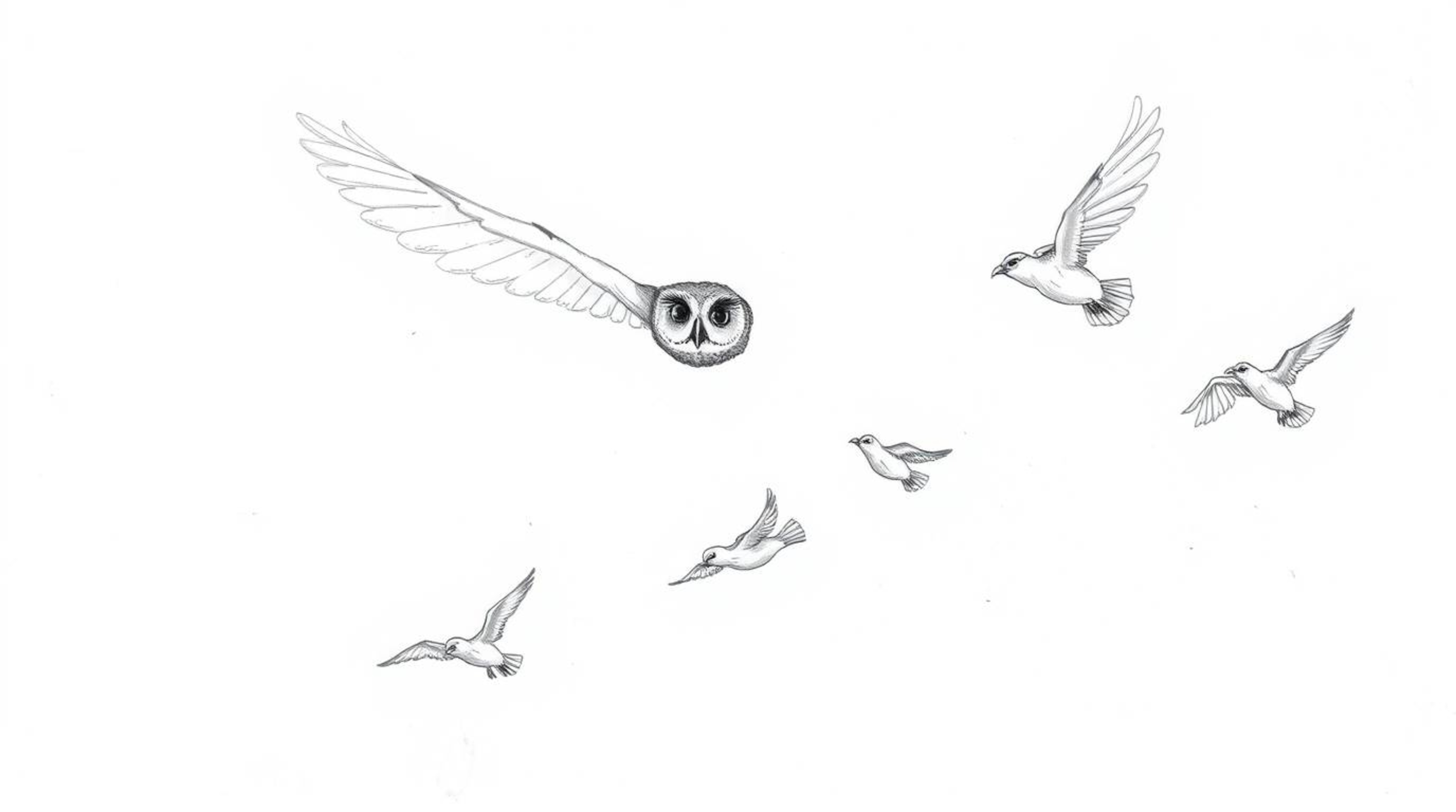 A captivating hand-drawn sketch reminiscent of Pixar's animation style features a blind owl in mid-flight, generously sharing