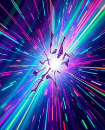 Immerse yourself in a digital glitch landscape bursting with vibrant colors and electrifying streaks of light. This abstract 
