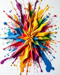 A vibrant explosion of colorful paint splashes across a pristine white canvas, meticulously detailed and rendered in an abstr