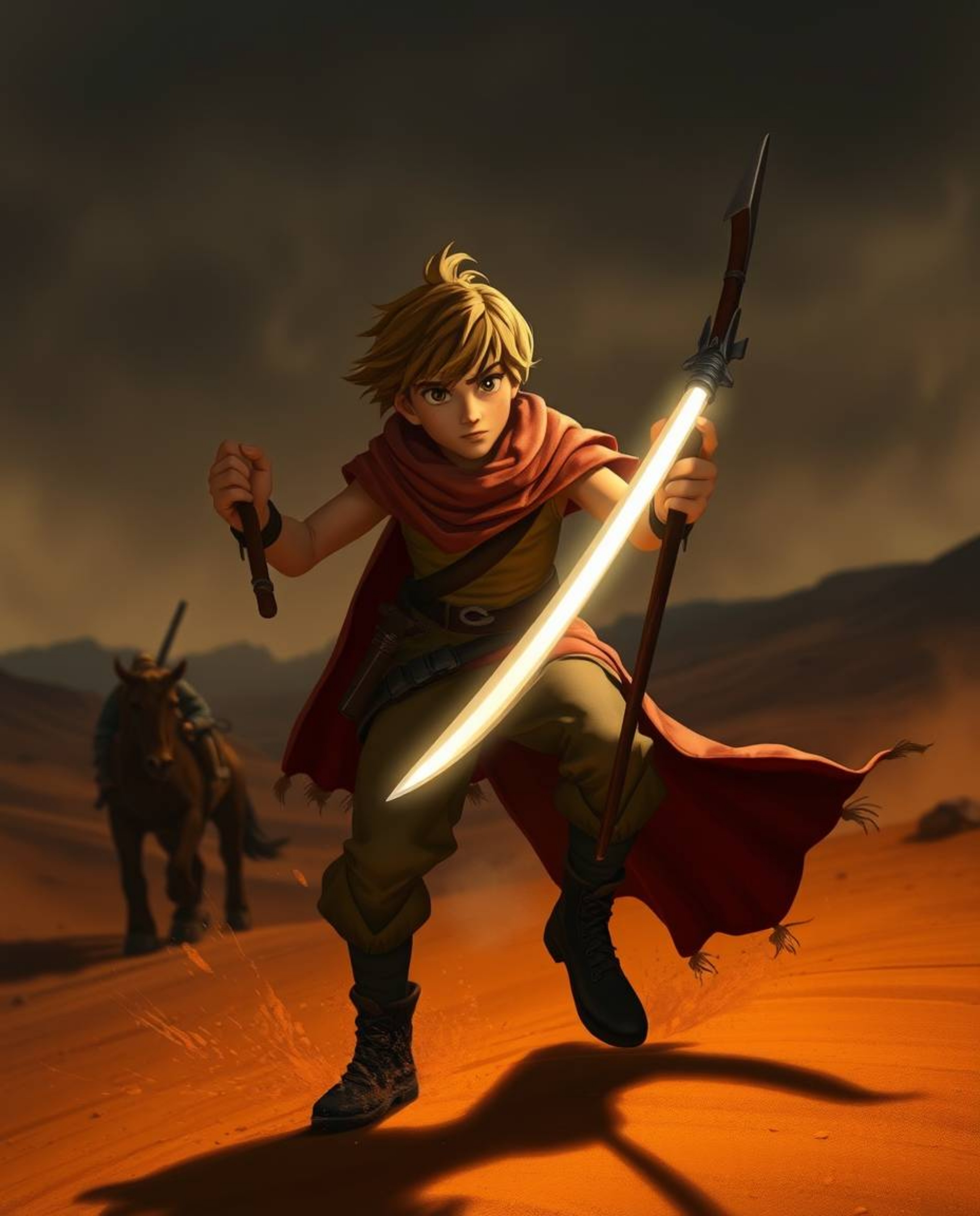 Embark on a thrilling desert adventure with a brave Disney-esque hero.  Experience a captivating narrative depicted in a stro