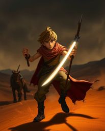 Embark on a thrilling desert adventure with a brave Disney-esque hero.  Experience a captivating narrative depicted in a stro