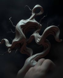 Explore the unsettling and eerie world of 3D art with this illustration showcasing fluid shapes morphing endlessly into each 
