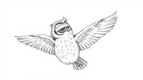 Explore a heartwarming, hand-drawn sketch in Pixar style, featuring a blind owl with soft, detailed feathers guiding birds in