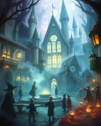 Immerse yourself in a mystic and enchanting world where a magical school brimming with young wizards unfolds. The scene is ba