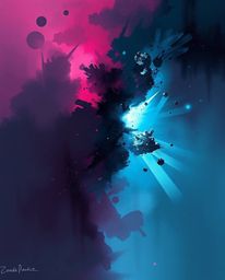 A captivating digital sketch depicting colliding galaxies in a cosmic explosion.  The artwork features loose painterly stroke