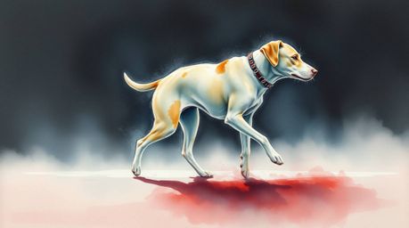 Immerse yourself in a delicate watercolor painting depicting a futuristic dog confidently walking itself in the vast expanse 