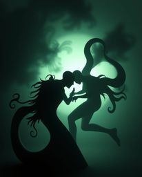 Explore a mesmerizing 3D illustration featuring silhouetted fluid shapes seamlessly morphing into one another, enhanced by ee