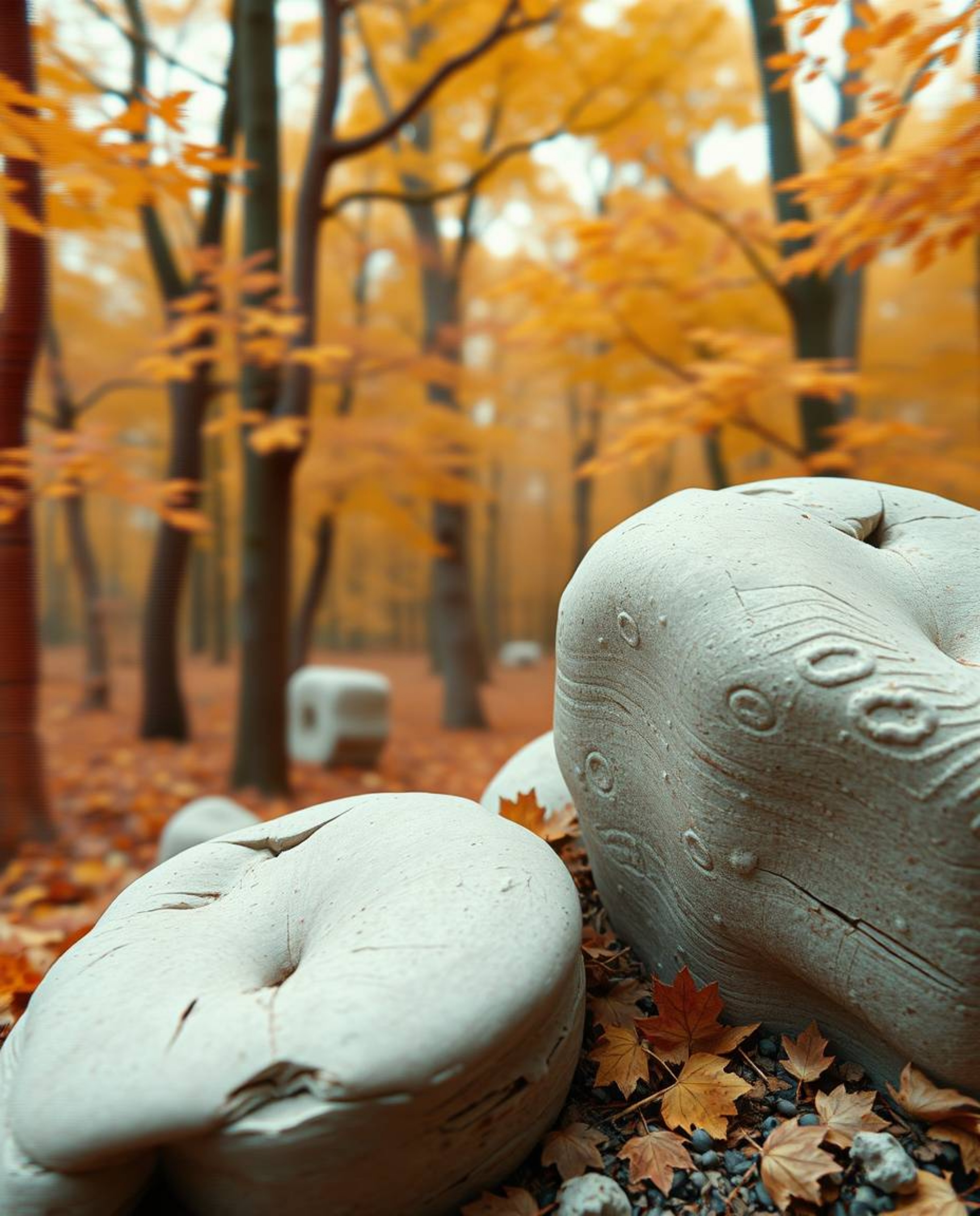 Discover stunning surreal digital glitch art featuring a natural forest scene bathed in warm autumnal hues.  Unique sculptura