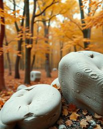 Discover stunning surreal digital glitch art featuring a natural forest scene bathed in warm autumnal hues.  Unique sculptura