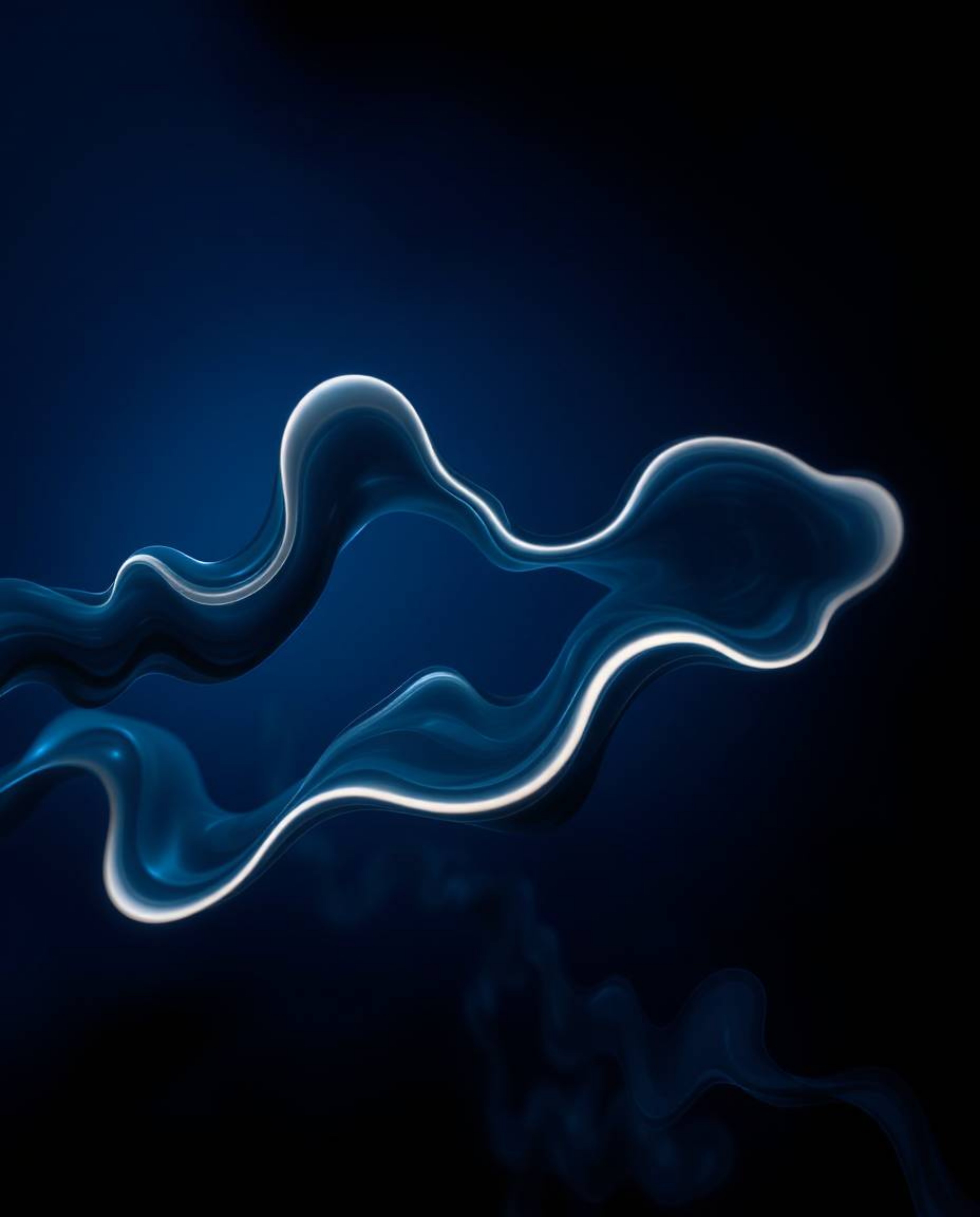 Explore a captivating long-exposure photograph showcasing eerie, creepy futuristic 3D fluid shapes with glowing edges contras