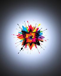 This design features a silhouetted logo inspired by a dynamic paint explosion against a clean white canvas. It incorporates h