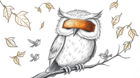 A heartwarming hand-drawn sketch, reminiscent of Pixar animation, showcases a blind owl with remarkably expressive eyes and s