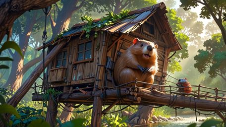 In a vibrant scene bursting with energy and joy, rendered in a delightful mix of Pixar's heartwarming animation and anime's e