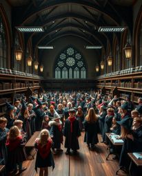 Download this stunning high-resolution stock photo of a magical school brimming with young wizards. The image features a stri