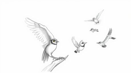 A heartwarming hand-drawn pencil sketch in the style of Pixar, depicting a wise, blind owl with soft feathers gently guiding 