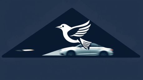 This geometric logo design captures the essence of speed and agility with a low-angle perspective of a fast-running bird zoom