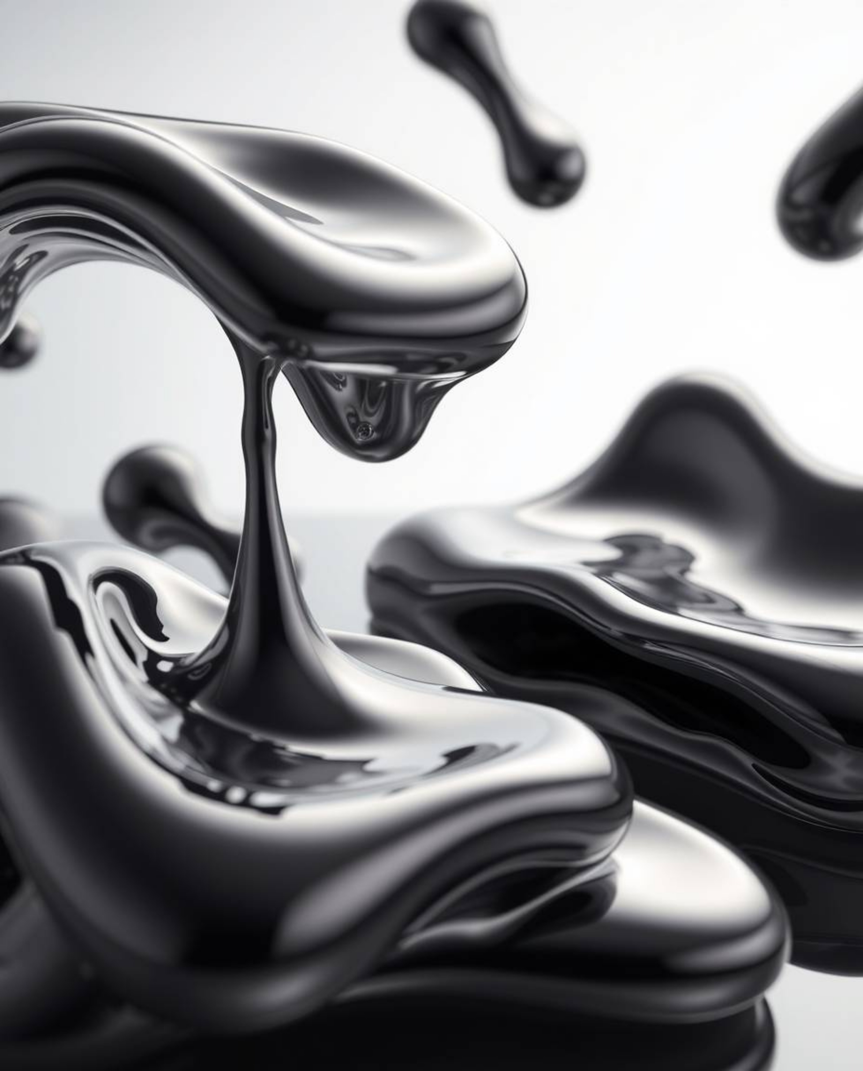 Explore a collection of professional fine art photographs showcasing sculptural 3D fluid mercury shapes. These images feature
