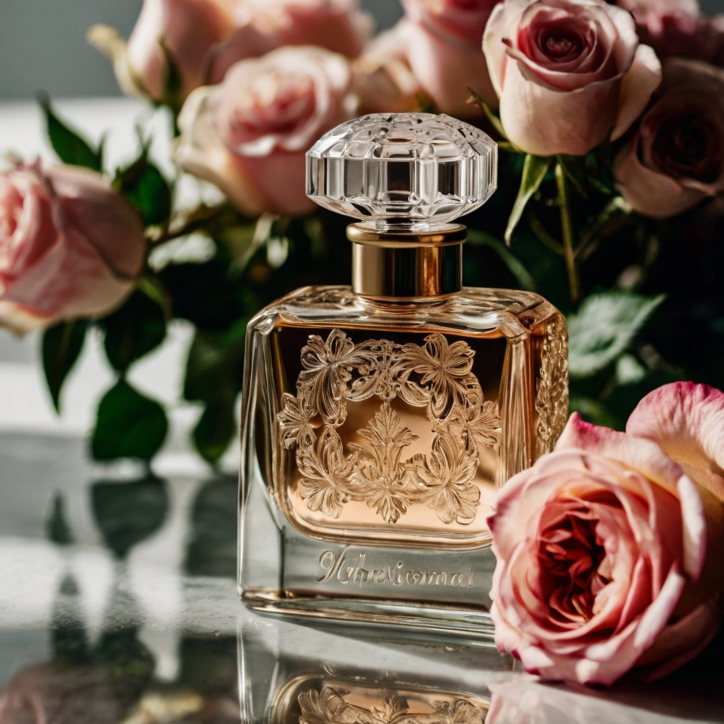 Capture the elegance of a bygone era with this image featuring a vintage perfume bottle. Its intricate design is beautifully