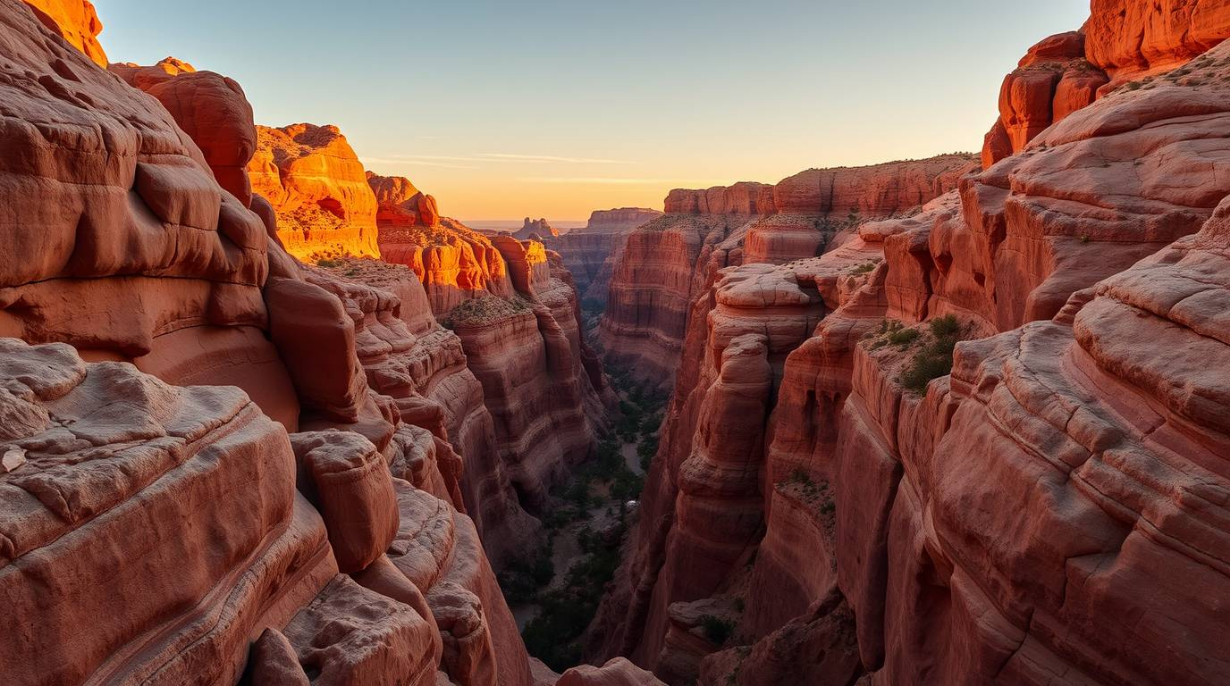 Experience the breathtaking beauty of a rocky canyon bathed in warm sunset hues. This high-contrast, low-key image showcases 
