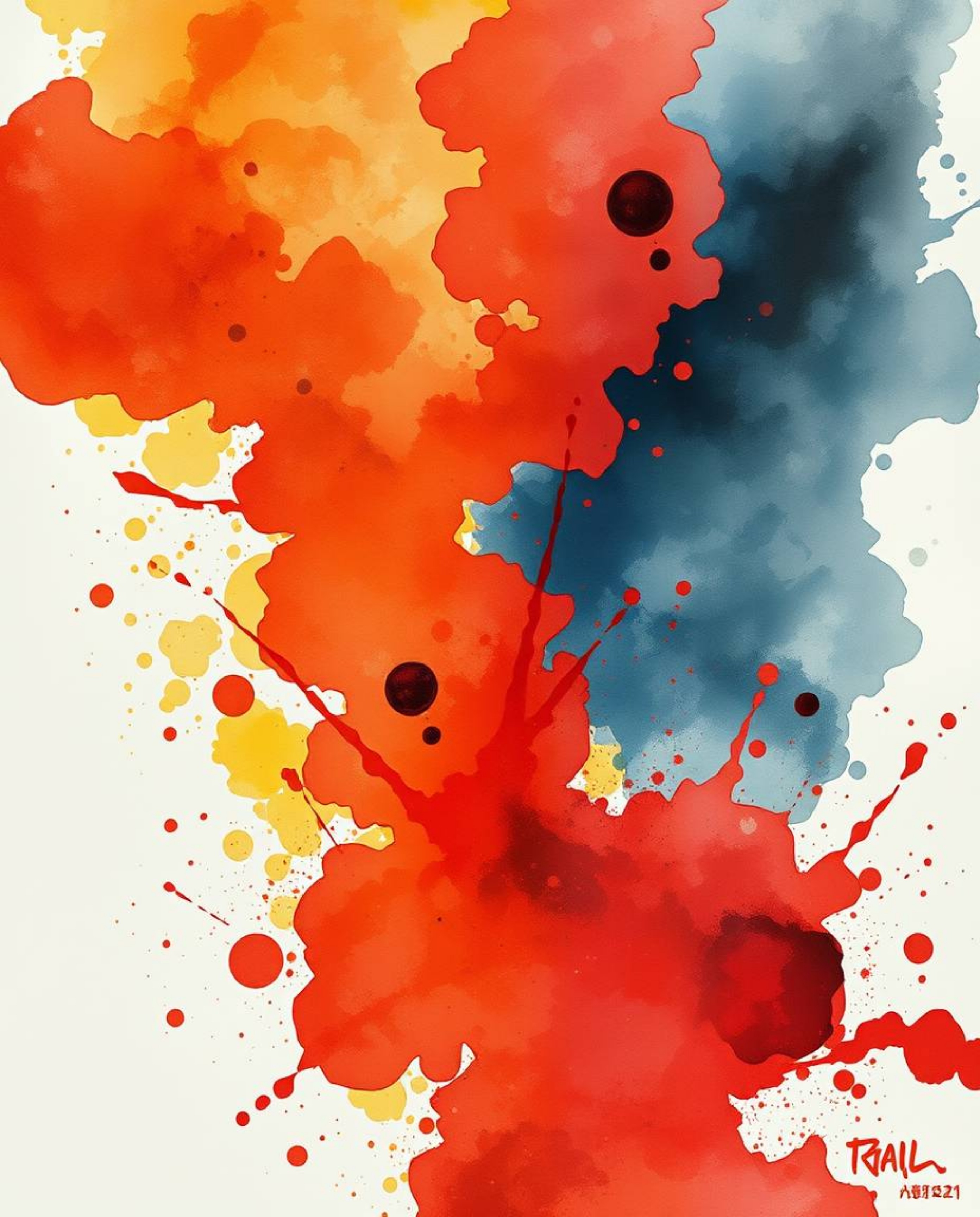 A captivating watercolor painting in the style of intense, dramatic Isekai anime.  The artwork features vibrant reds, oranges