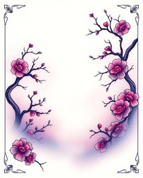 A traditional tattoo art print showcasing a thick foggy scene in vibrant pink, blue, and violet hues.  The soft gradient text
