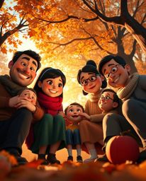 Experience the warmth and love of a family reunion depicted in a stunning Pixar-style rendering. This low-angle perspective c