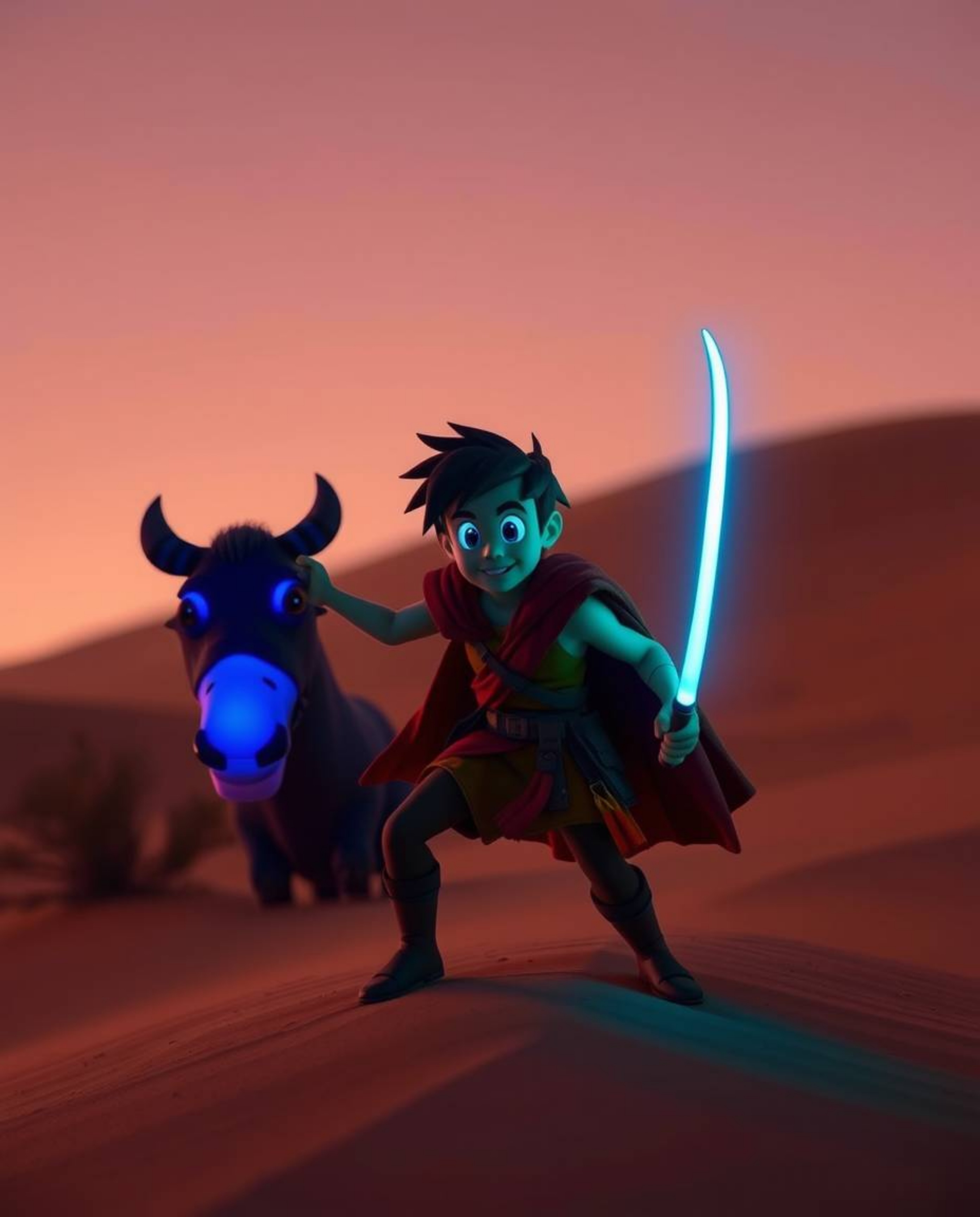 Embark on a captivating desert adventure with a brave hero, Disney style. This fine art photography series features glowing