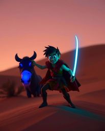 Embark on a captivating desert adventure with a brave hero, Disney style. This fine art photography series features glowing