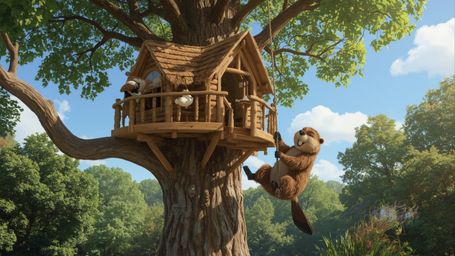 A highly detailed, high-resolution stock photo captures a friendly, anthropomorphic beaver, reminiscent of Pixar characters, 