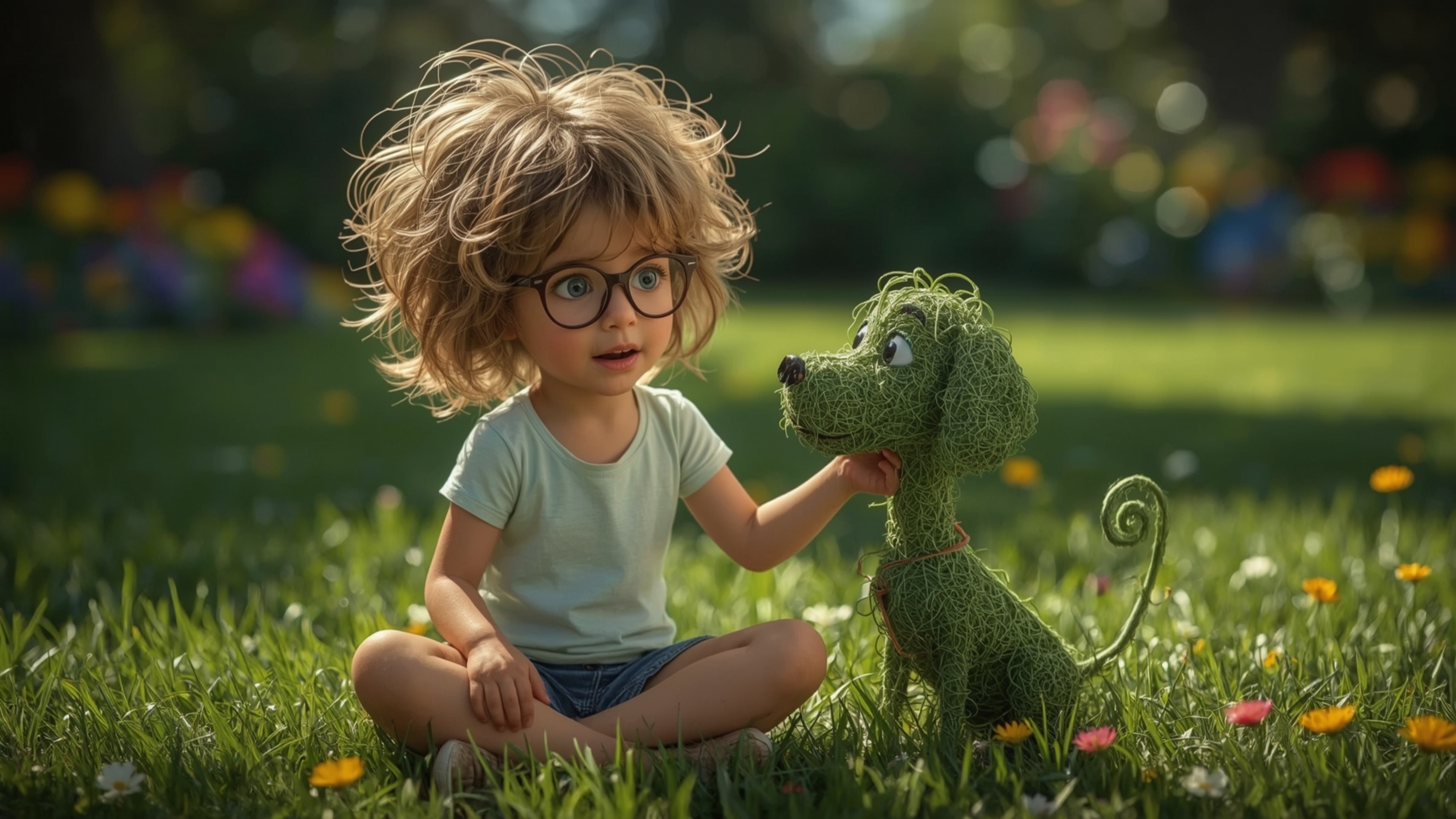 A highly detailed, high-resolution stock photo in a vibrant, Pixar-inspired style, featuring a curious and brilliant homescho