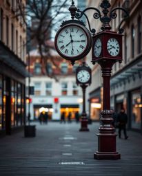 Explore the silent narrative of an empty town square captured in an extreme macro close-up. This candid street photograph foc