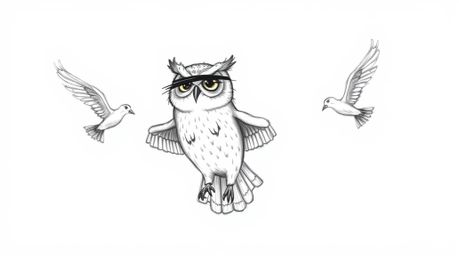 A captivating Pixar-style hand-drawn sketch features a blind owl, meticulously rendered with textured pencil strokes and roug