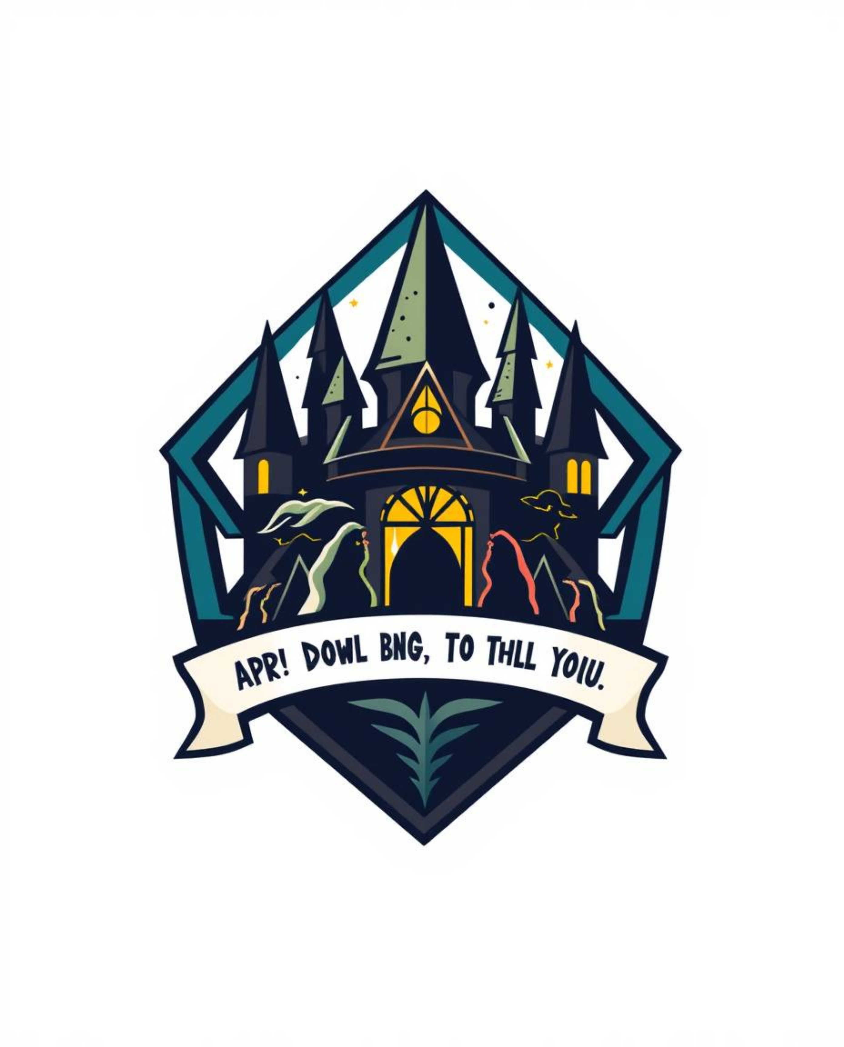 A captivating geometric logo design for a magical school brimming with young wizards.  The logo boasts clean lines, perfect b