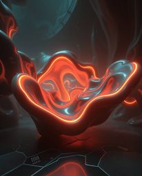 Immerse yourself in a dark and eerie atmosphere filled with futuristic 3D fluid shapes. These shapes, defined by glowing edge