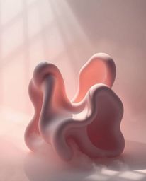 This moody image showcases the power of volumetric lighting, defining 3D abstract liquid forms rendered in soothing pastel co