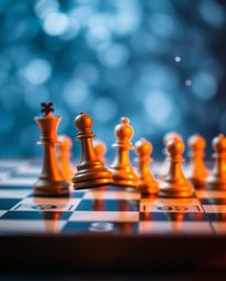 A captivating image showcasing a chessboard with pieces suspended mid-air in a moment of frozen destruction.  The sharp focus