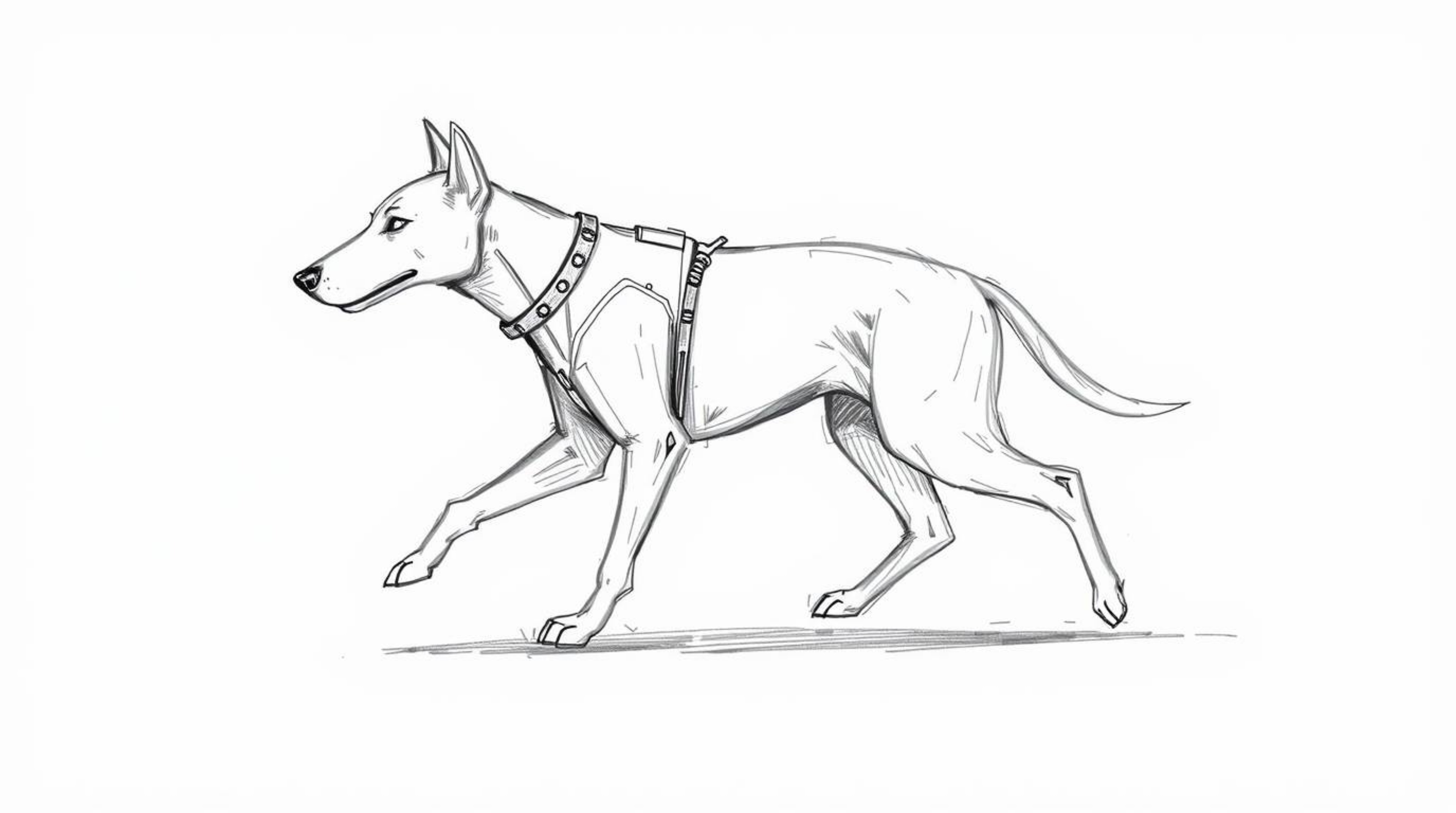 A captivating hand-drawn sketch depicts a futuristic dog autonomously traversing space.  The distinct split layout showcases 