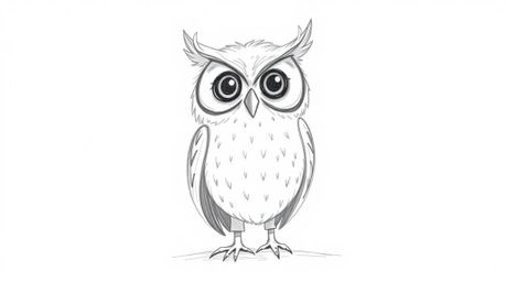 A heartwarming Pixar-style hand-drawn sketch features a blind owl, rendered with soft, textured pencil strokes against a clea