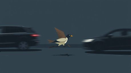 Experience the thrill of motion with this modern flat design showcasing a fast-running bird zooming past traffic. The image u