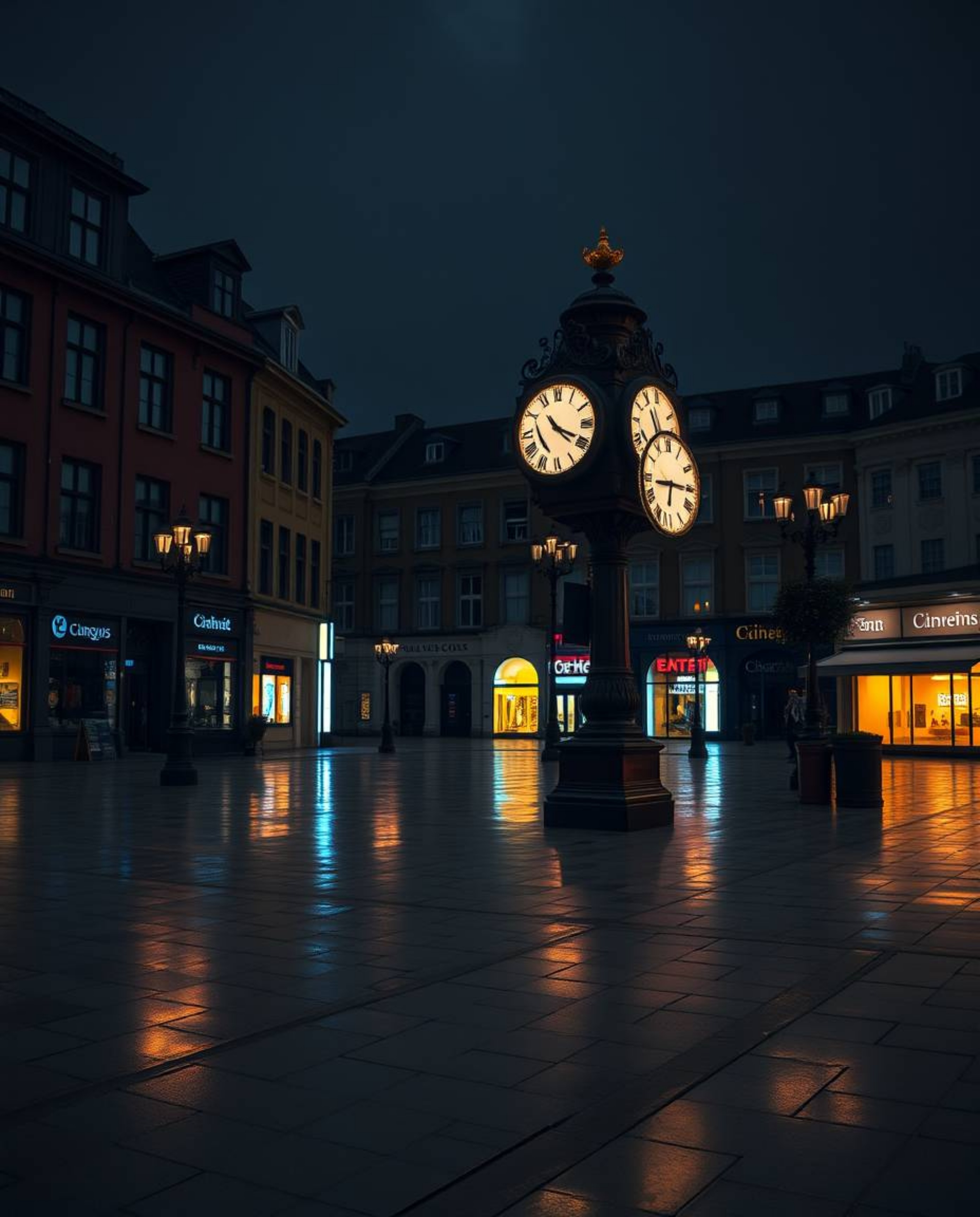 A captivating high-resolution stock photo depicting an empty town square, filled with the dramatic interplay of light and sha
