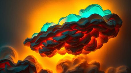 This layered papier-mâché sculpture captures the dramatic beauty of thunderstorm clouds illuminated by the warm hues of a sun