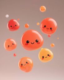 This 3D render showcases adorable and cute fluid organic blobs crafted with translucent materials, gently floating in space. 