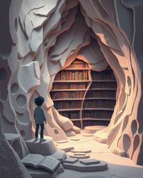 This captivating digital illustration depicts a moment of wonder as a person uncovers a hidden underground library meticulous