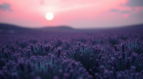 Explore the beauty of a moody digital painting featuring sculptural clay art and dreamy lavender fields glowing under a soft 