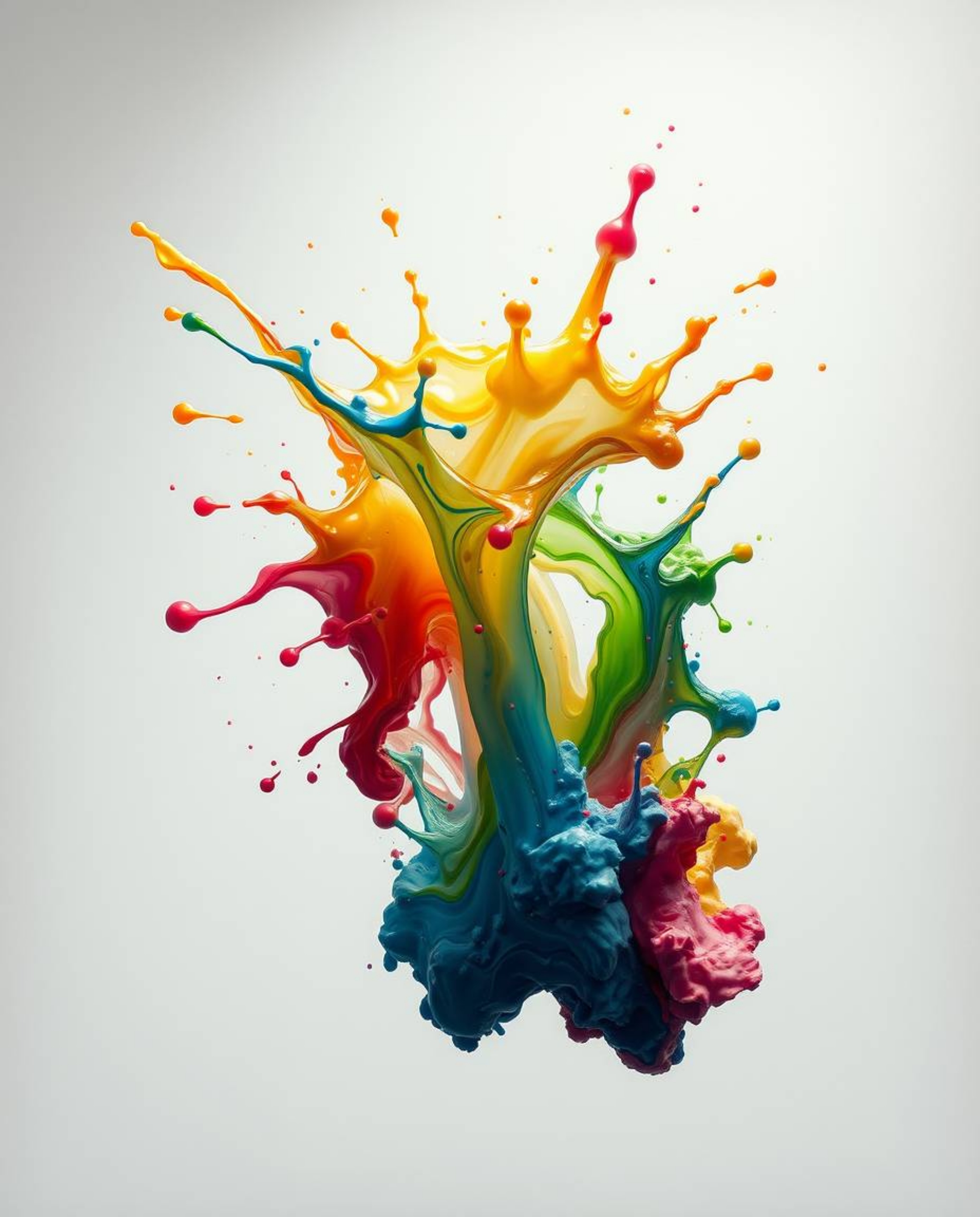 A stunning classic oil painting capturing a colorful paint splash frozen in mid-air.  This high-speed camera rendering delive