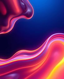 This mesmerizing illustration showcases futuristic 3D fluid shapes with glowing edges, set against a deep blue background. Bi