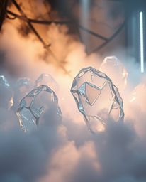 Explore a hyperrealistic 3D rendering featuring surreal, melted glass shapes within a captivating sci-fi environment. This ar