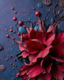 Explore the captivating world of rich burgundy and deep blue hues in layered papier-mâché art, reminiscent of ink swirling in