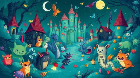 Immerse yourself in a vibrant and enchanting fantasy kingdom, brought to life in a stunning illustration. Filled with quirky 
